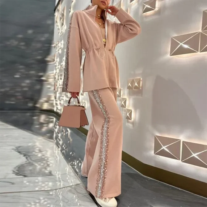 Sequin Jacket Pants Set Sparkling Elegant - Image 2