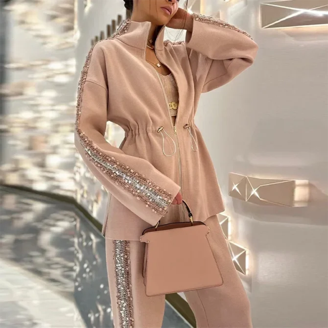 Sequin Jacket Pants Set Sparkling Elegant - Image 4