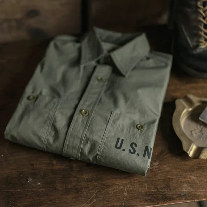 Rugged Bronson USN N-3 Utility Shirt Vintage Mens Long Sleeve Workshirt Olive Drab