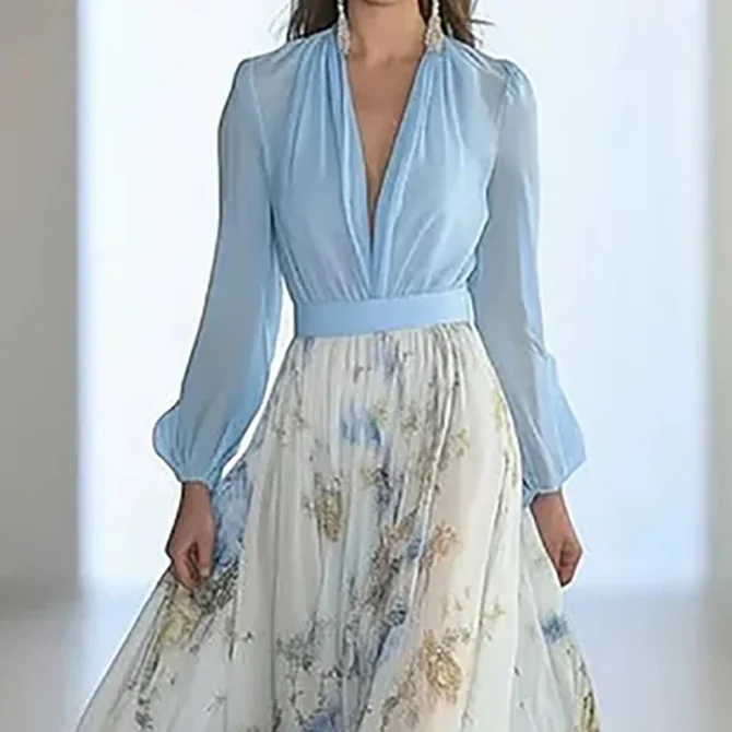 Patchwork Bohemian Puff Sleeve Maxi Dress - Image 5