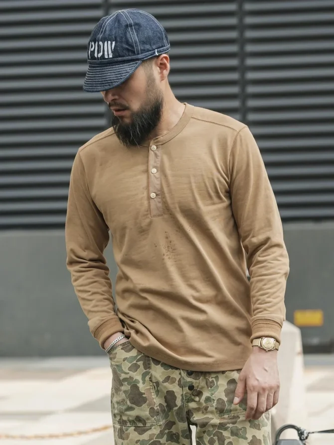 Henley Shirt Vintage Long Sleeve T-Shirt - Image 4