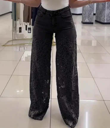 Ladies Jeans Retro Pant Casual Crochet