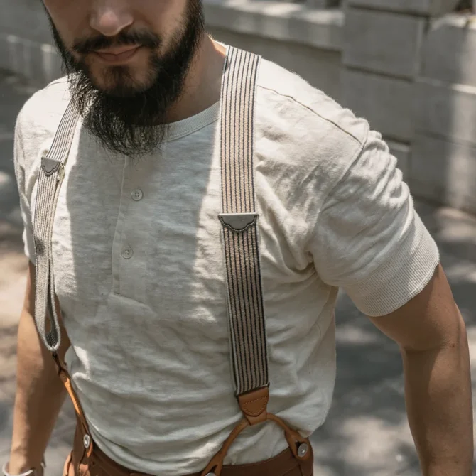1900's Henley Shirt 200g Ring Spun Cotton T Shirt Beige Vintage Menswear