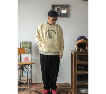 Second Order Ivy Style Print Sweatshirt Men ARaglan Crewneck Pullover Oversize Fit