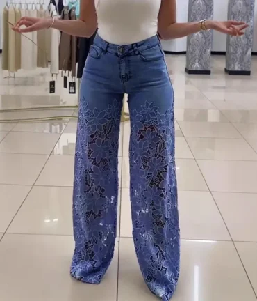 Ladies Jeans Retro Pant Casual Crochet