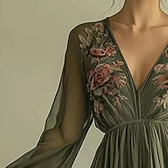 Vintage Floral Ethnic Lady Chic Evening Gown - Image 4