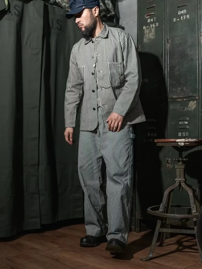 Hickory Stripe Railroad Jacket Vintage Denim Chore - Image 3
