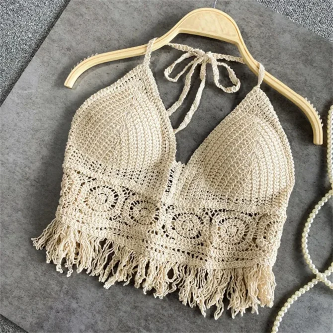 Camisole Halter Crochet Knit Tassel Tank Top - Image 2