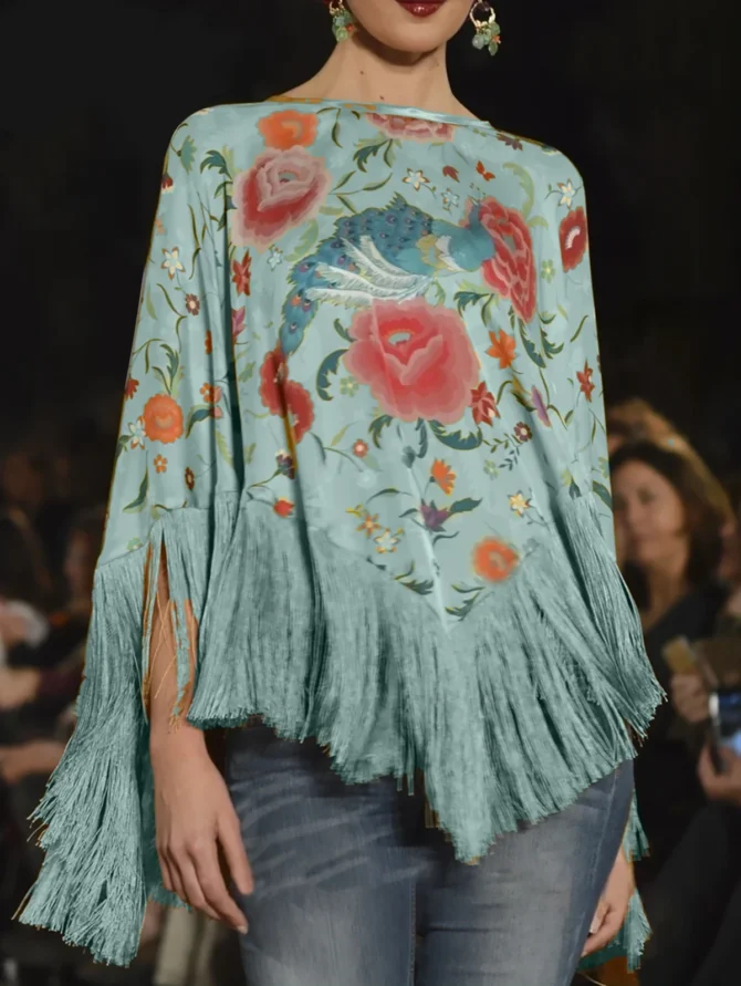 Tops Irregular Spliced Tassel Hem Pullover - Image 4