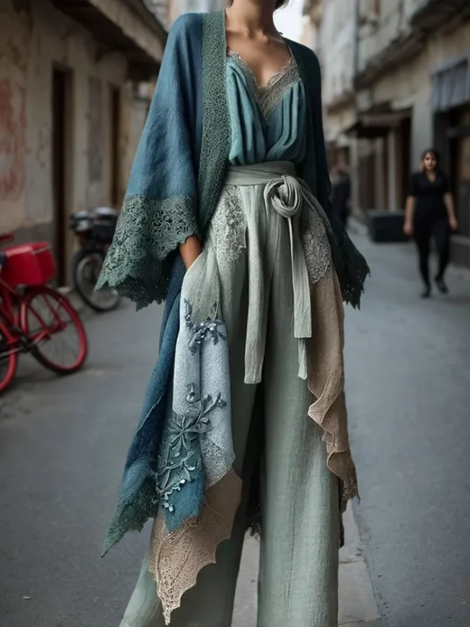 Ethnic Cardigans Blouse Tops Irregular Hem