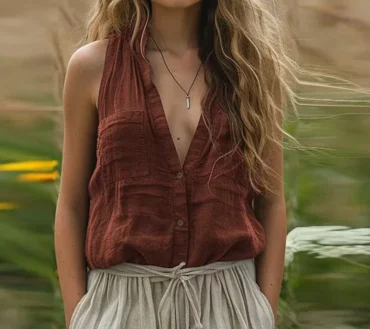 Retro Sleeveless T Shirt Women Casual V Neck Button Tee Female Casual Vest Women Tank Tops Female T-Shirts Vacation Women