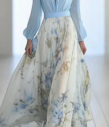 Patchwork Bohemian Puff Sleeve Maxi Dress