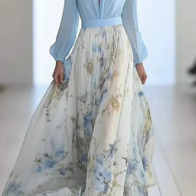 Patchwork Bohemian Puff Sleeve Maxi Dress - Image 3