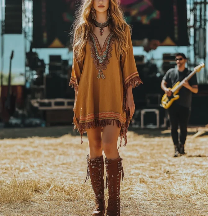 Ethnic Tassel Mini Dress Half Sleeve Vintage - Image 2