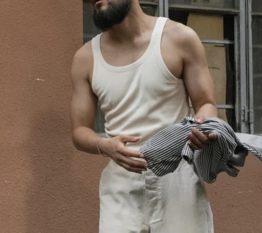 Old Fashion Thin Strap Tank Top Ribbed Cotton Sleeveless Undershirt Men