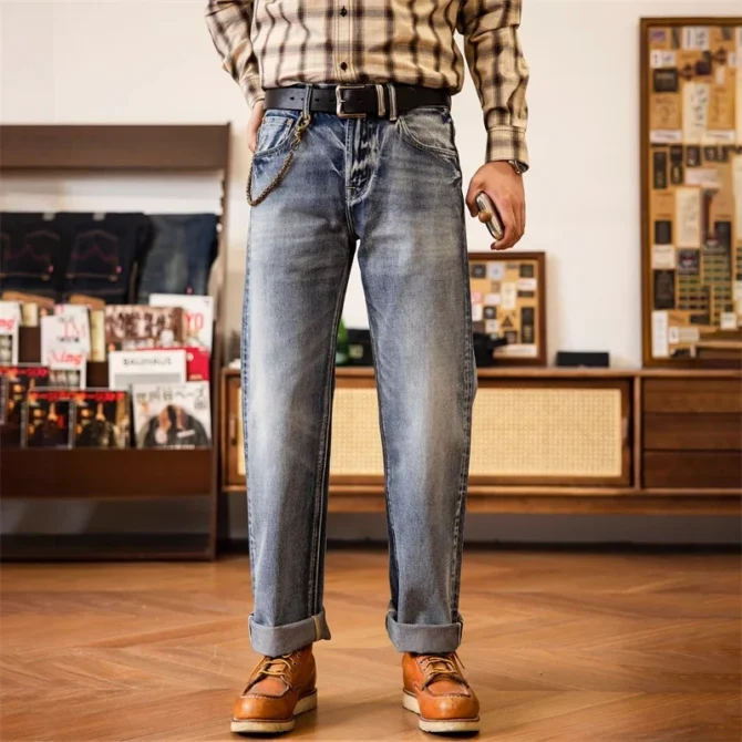 Red Tornado Men's Light Wash Jeans Ice Blue 14.5oz Selvage Denim Pants Straight Leg