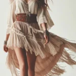 Women's Dress Cold Shoulder V Neck Lace Fringe Ethnic Chic Elegant Irregular Hem Indie Folk Sweet Midi Dress