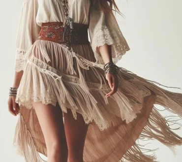 Women's Dress Cold Shoulder V Neck Lace Fringe Ethnic Chic Elegant Irregular Hem Indie Folk Sweet Midi Dress