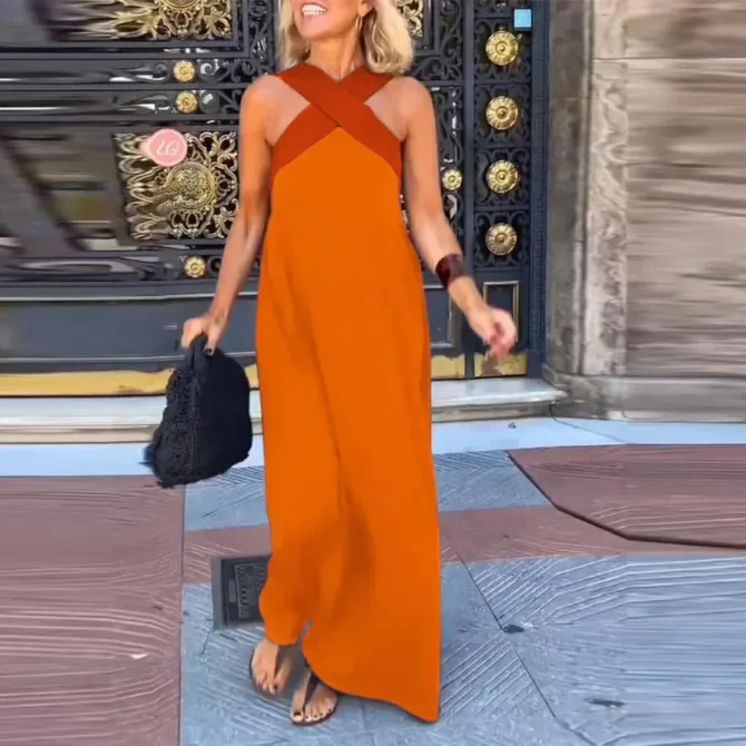 Vintage Hollow Maxi Dress Elegant Halter - Image 6