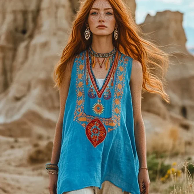 Ethnic Tank Tops Imitation Loose-Fitting - Image 4