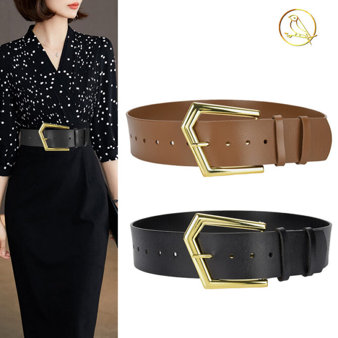 European And American Genuine Leather Belt Women's Skirt Coat Ins Style Belt Simple All-match Outer Waistband Wide Pin Buckle