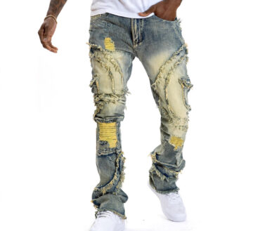 Cross-border European And American Men's Ripped Micro-tassel Stretch