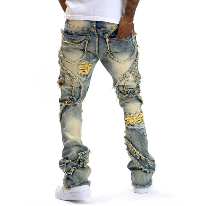 Men's Ripped Micro-tassel Stretch Jeans - Image 2