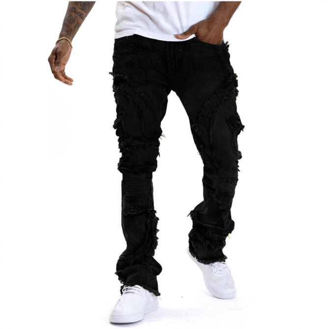 Men's Ripped Micro-tassel Stretch Jeans - Image 3