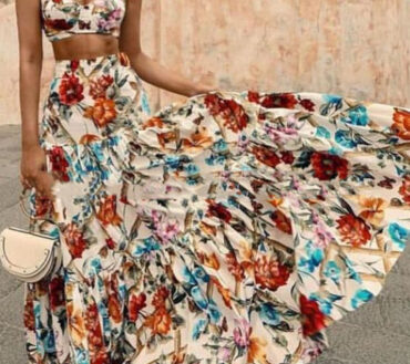 Cross-border New European And American Women's Clothing Sexy Temperament Strap Printing Dress Suit Beach Dress Two-piece Suit