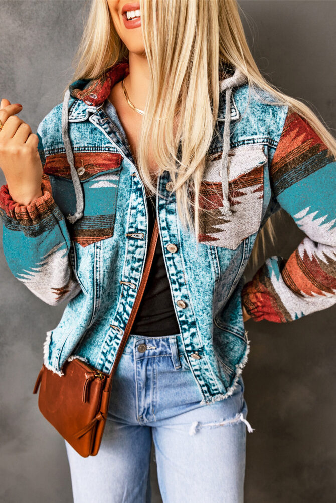 Aztec Frayed Hem Denim Jacket - Image 4