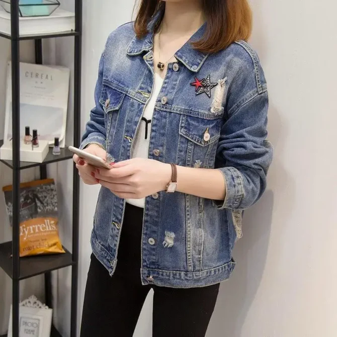 Denim Jean Bomber Jackets Coats - Image 2
