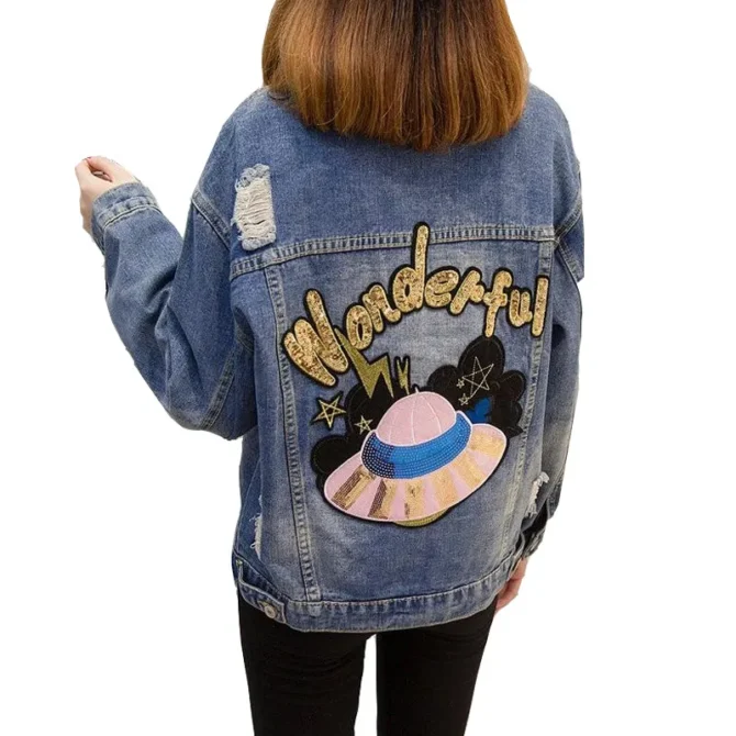 Coat Women Denim Jacket Loose Jean Jacket Oversized Bomber Jackets Female Casual Coats Outerwear 5XL P527