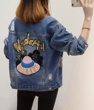 Coat Women Denim Jacket Loose Jean Jacket Oversized Bomber Jackets Female Casual Coats Outerwear 5XL P527