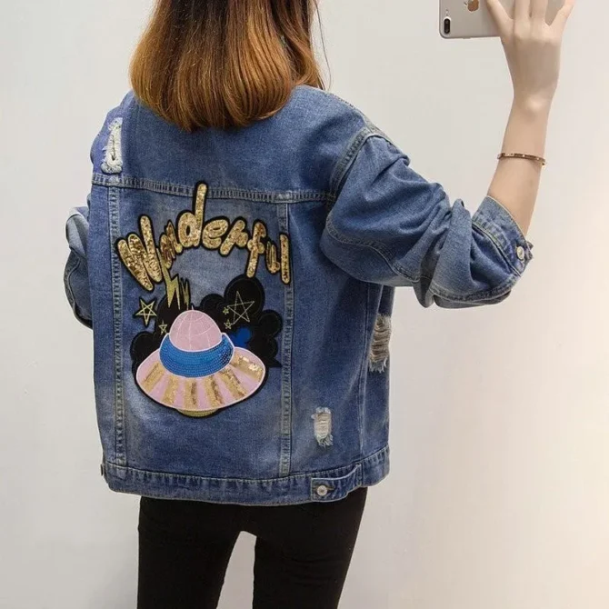 Coat Women Denim Jacket Loose Jean Jacket Oversized Bomber Jackets Female Casual Coats Outerwear 5XL P527