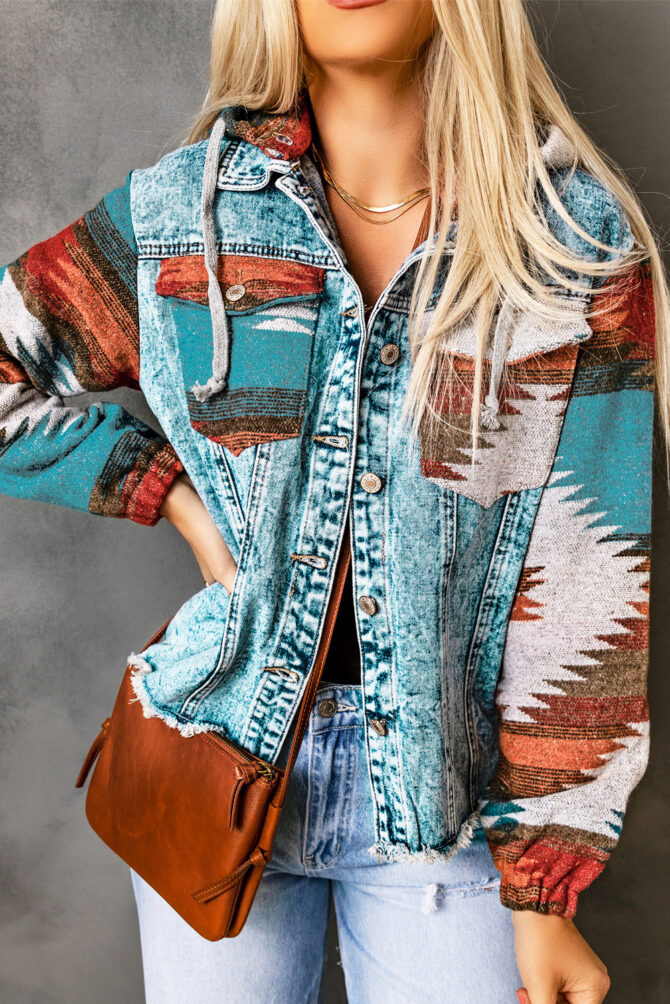 Aztec Frayed Hem Denim Jacket - Image 5