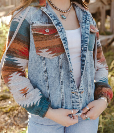 Aztec Frayed Hem Denim Jacket