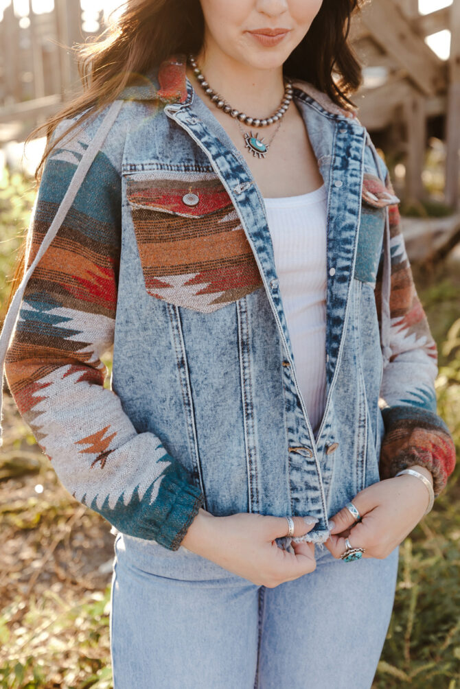 Aztec Frayed Hem Denim Jacket - Image 8