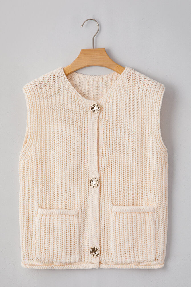 Textured Side Pockets Buttoned Sweater Vest - Image 4