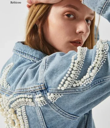 Embellished Denim Coat Bomber Jacket Vintage