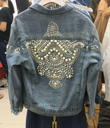 Embellished Denim Coat Bomber Jacket Vintage