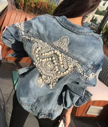 Embellished Denim Coat Bomber Jacket Vintage