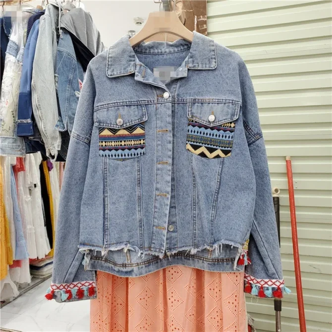 Vintage Flower Embroidery Denim Jacket - Image 2
