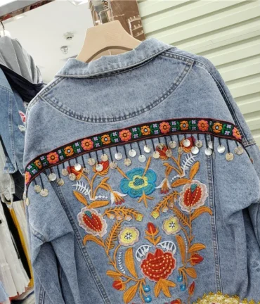 Vintage Flower Embroidery Denim Jacket