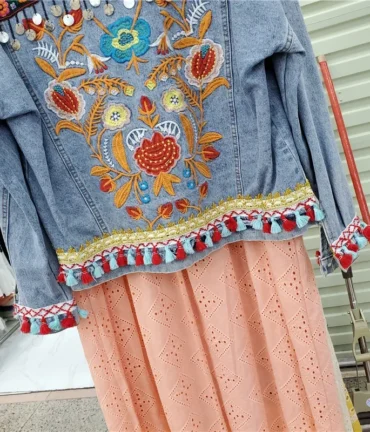 Vintage Flower Embroidery Denim Jacket