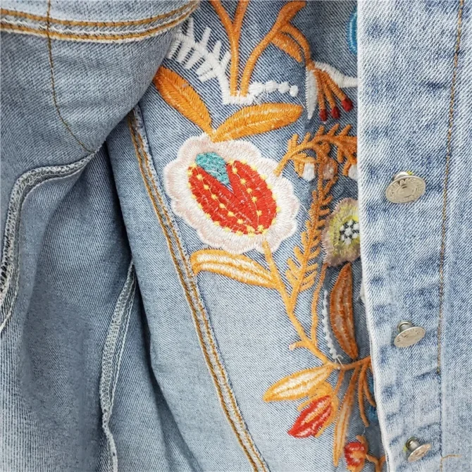 Vintage Flower Embroidery Denim Jacket - Image 6