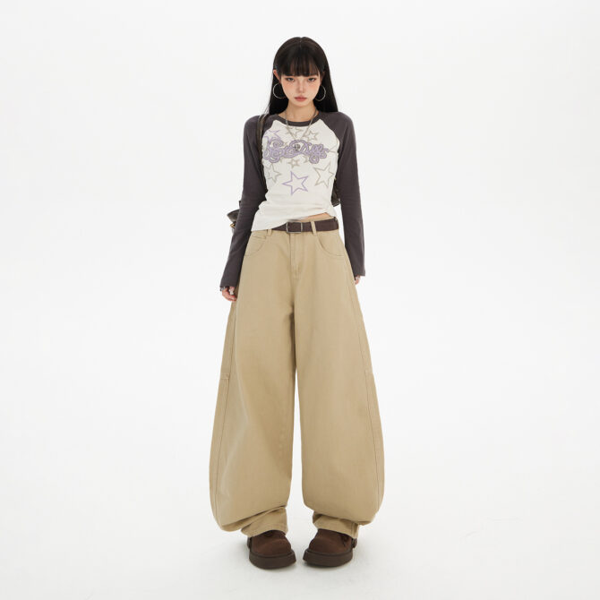 Retro High Waist Khaki Loose Banana Pants Wide-leg Pants Versatile Jeans Women Trousers Extended