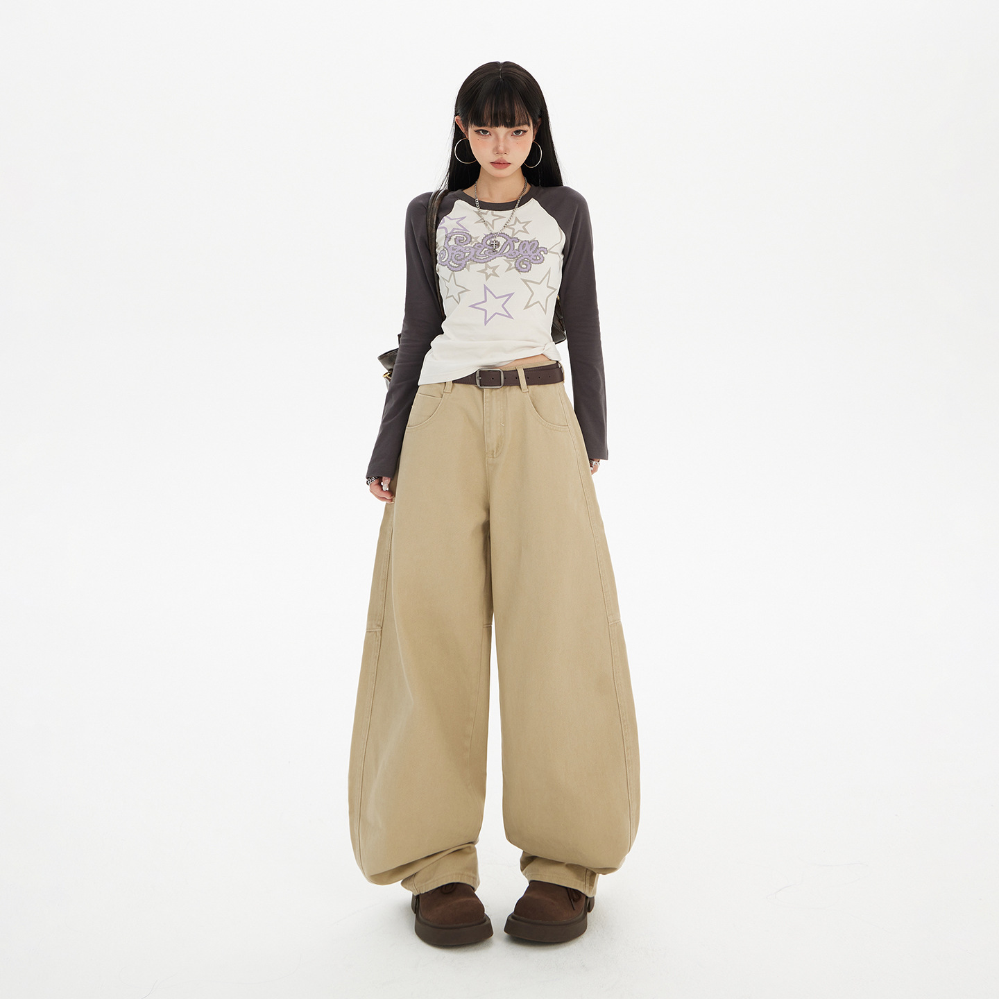 Retro High Waist Khaki Loose Banana Pants Wide-leg Pants Versatile Jeans Women Trousers Extended