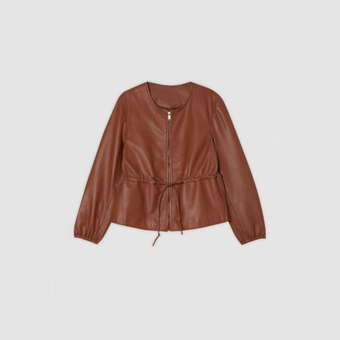 Drawstring Ruffle Leather Coat - Image 7
