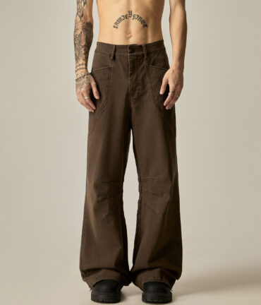 American Style Trendy Brand Deconstruction Design Sense Workwear Casual Pants Men's Street Retro Stitching Pleated Straight Pants