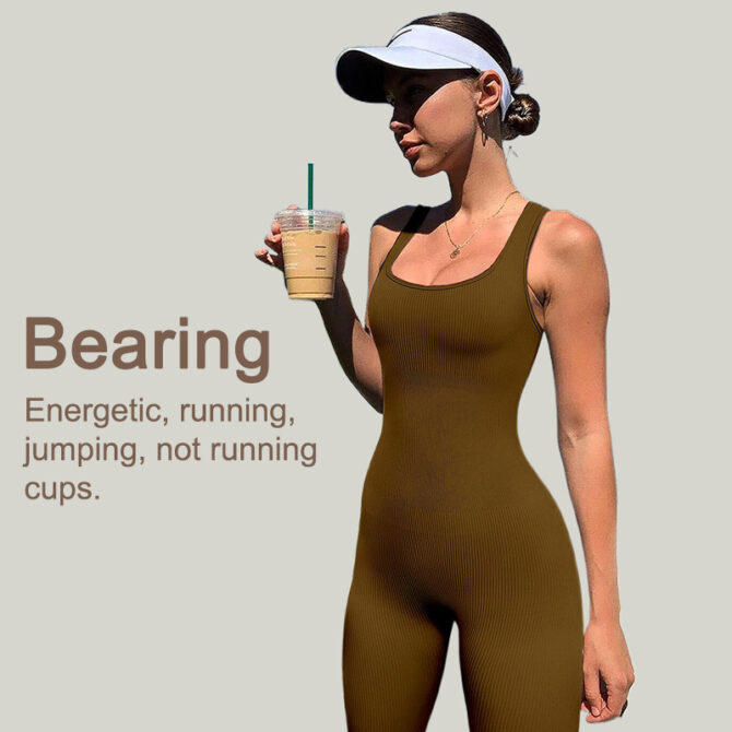 Belly Tinting Hip Hip Hip Yoga Suit Removable Chest Pad Square Collar Jumpsuit Outer Wear Sports Fitness Jumpsuit